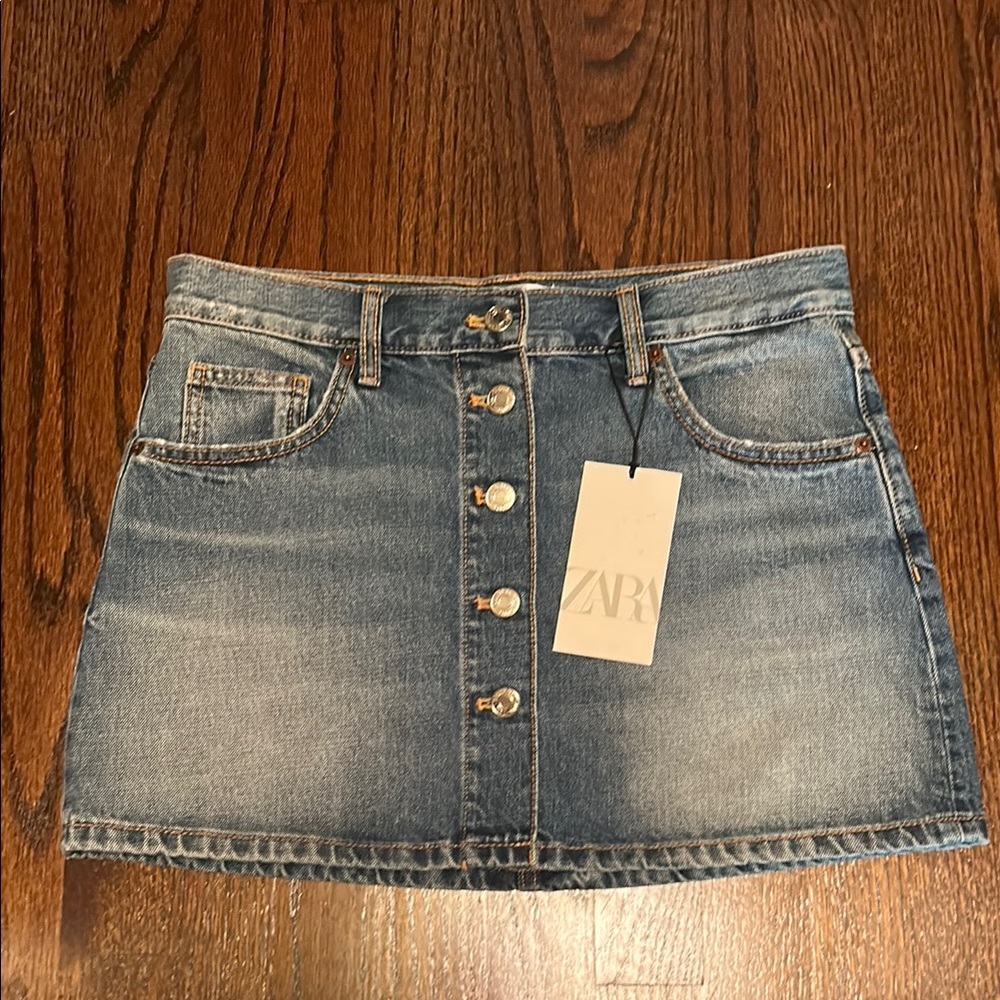 Zara Classic Blue Button-Up Mini Skirt